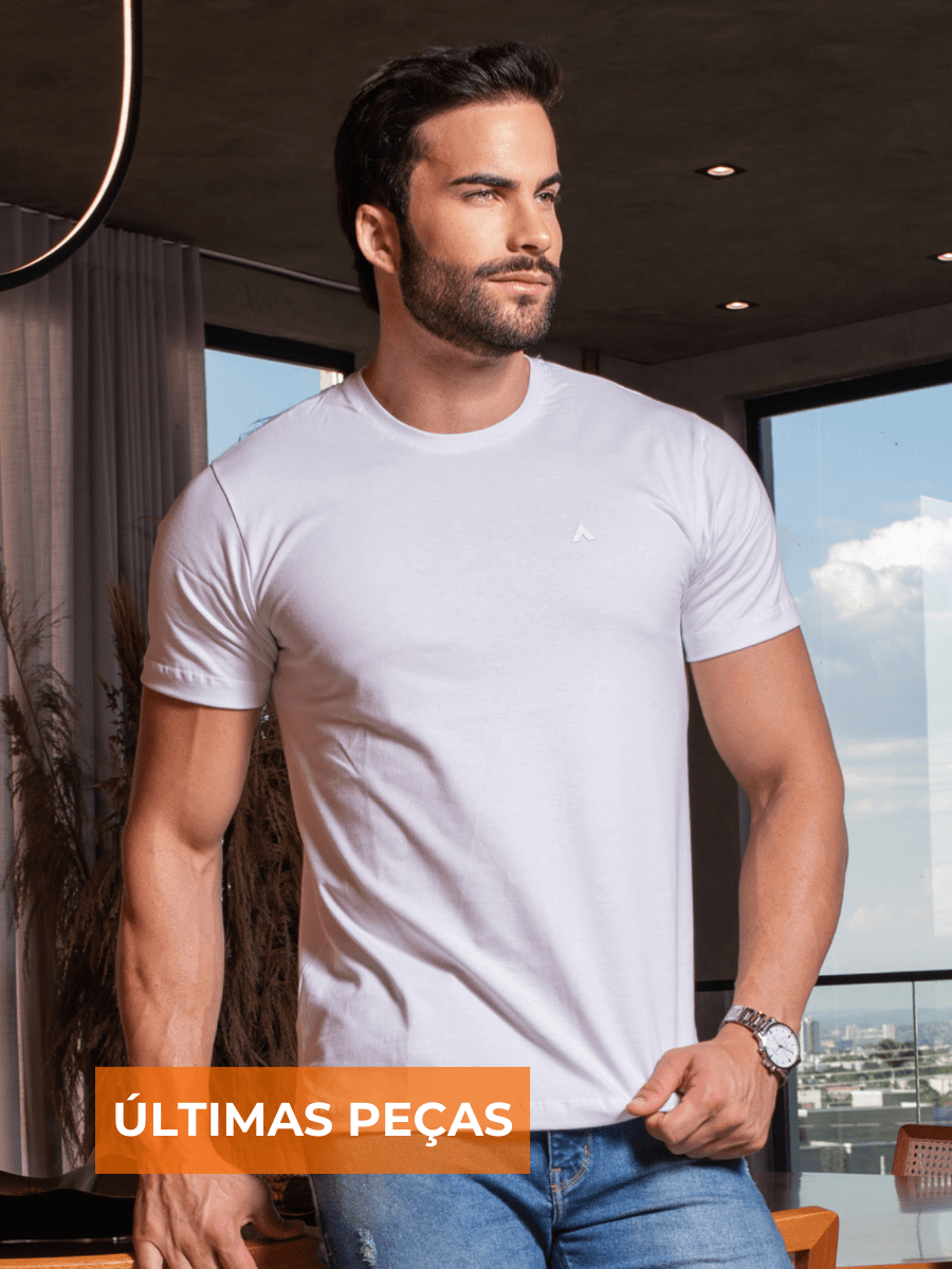 CAMISETA BÁSICA BRANCA MASCULINA - COLEÇÃO UNICOLORS 