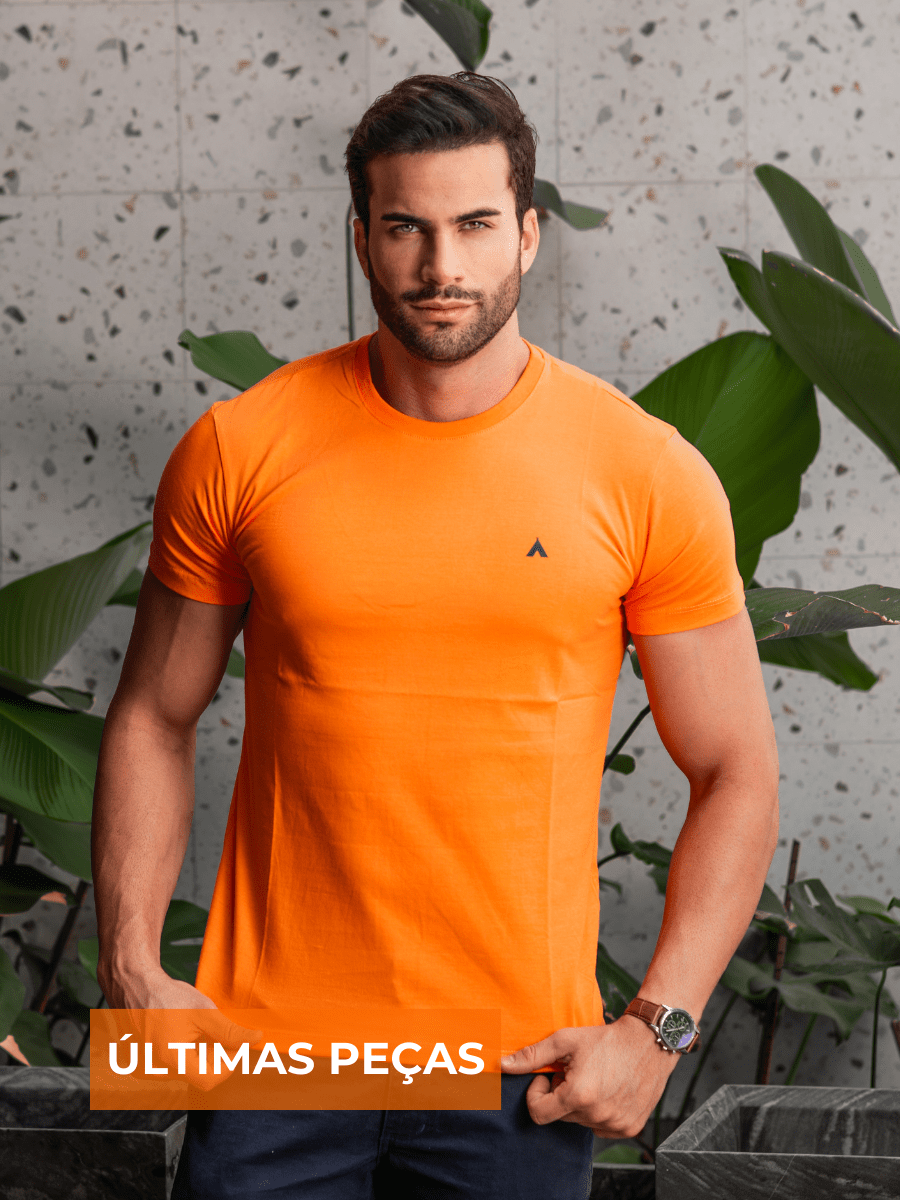 CAMISETA BÁSICA LARANJA MASCULINA 100% ALGODÃO