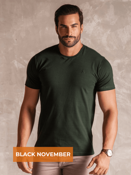 CAMISETA BÁSICA VERDE PROFUNDO BORDADA MASCULINA