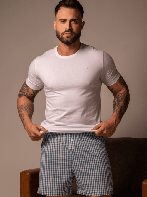 CONJUNTO CAMISETA BÁSICA BRANCA  + BOXER XADREZ 