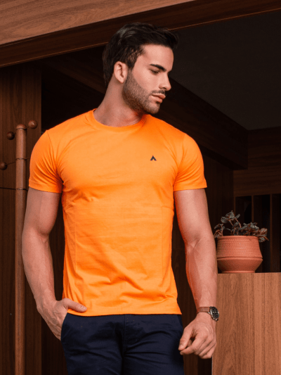 CAMISETA BÁSICA LARANJA MASCULINA 100% ALGODÃO