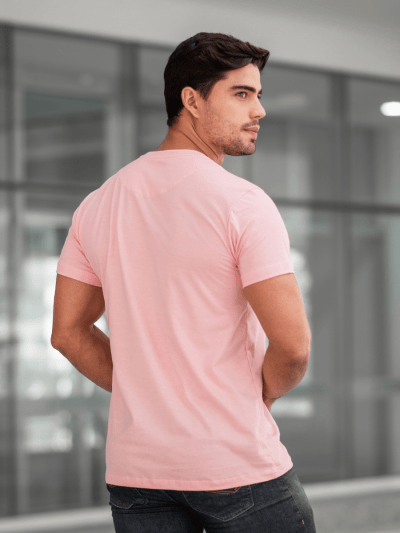 CAMISETA BÁSICA ROSA BEBÊ MASCULINA 100% ALGODÃO