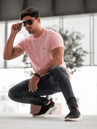 CAMISETA BÁSICA ROSA BEBÊ MASCULINA 100% ALGODÃO