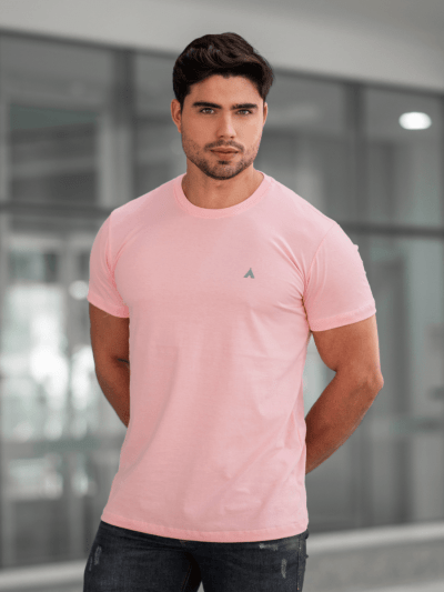 CAMISETA BÁSICA ROSA BEBÊ MASCULINA 100% ALGODÃO