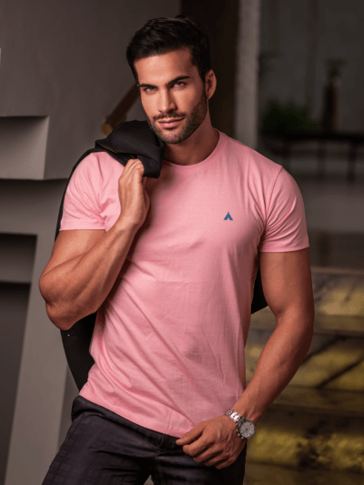 CAMISETA BÁSICA ROSA BEBÊ MASCULINA 100% ALGODÃO