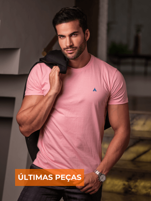 CAMISETA BÁSICA ROSA BEBÊ MASCULINA 100% ALGODÃO